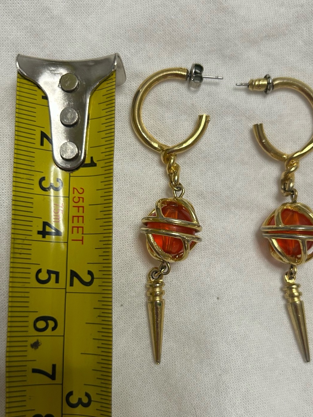 Gold-Tone Hoop Earrings with Orange Orb & Spike Dangle